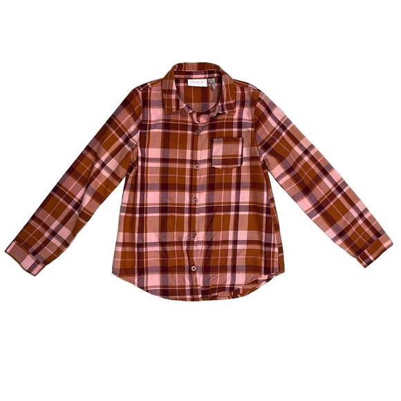 The Children’s Place Plaid Twill Tie Front Long Sleeve Button Up Shirt Size M - Picture 1 of 8